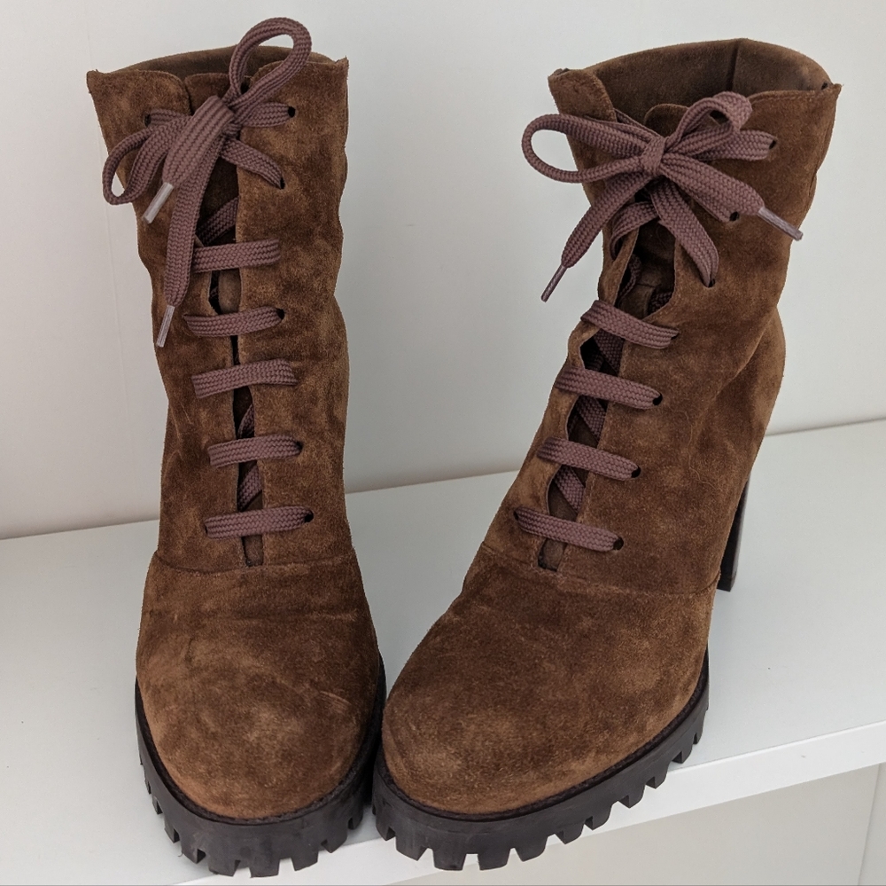 Stuart Weitzman Cyler Color Block Lace Up Booties - image 8